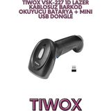 Tiwox VSK-227 1D Lazer Kablosuz Barkod Okuyucu Batarya + Mini USB Giriş Çıkış Portları