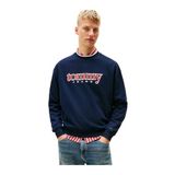 TJM 90'lar Dokulu Grafik Baskılı Bisiklet Yaka Erkek Mavi Sweatshirt DM0DM22373C1G