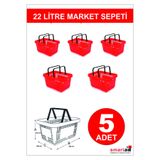 TK WOOD CRAFTS 22 Litre 5 Adet Market Sepeti, Alışveriş Sepeti, Saplı Market Sepeti Kırmızı