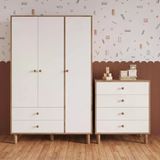 Tk3010 Bunny Sepet-Beyaz 3 Kapaklı Gardırop 4 Çekmece Şifonyer Yüksek Ayaklı Bebek Çocuk Odası Takım