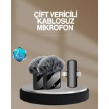 TKÇ 2’li Kablosuz Yaka Mikrofonu Type-C ve Lightning Uyumlu Profesyonel Set - Renkli