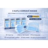 TKÇ 3 Katlı Cerrahi Maske 50'li 5 Paket Tek Kullanımlık Telli Lastikli Yüz Maskesi Toplam 250 Adet - Beyaz