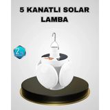 TKÇ 5 Kanatlı Solar Kamp Lambası – USB Şarjlı, Taşınabilir, IP65 Su Geçirmez Bahçe Lambası - Renkli