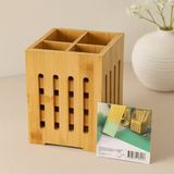 TKÇ Ahşap Bambu 4 Bölmeli Kaşıklık Organizer (11X11 Cm, Pencereli)
