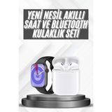 TKÇ Akıllı Saat Gümüş Kasa Bluetooth Kulaklık Hediyeli Çok Fonksiyonlu Ikili Set