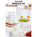 TKÇ Akrilik Beyaz 5 Parça Sürahi & Rende & Süzgeç & Mini Süzgeç & Kaşıklık & Mutfak Çeyiz Seti - Renkli - --