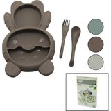 Tkç Ayıcık Model=3 Bölmeli Bebek Beslenme Seti 3pcs=mama Kabı-Kaşık-Çatal 500ML Renkli Plst (