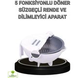TKÇ Çok Fonksiyonlu Döner Rende Süzgeç Hazneli Ergonomik Sebze Doğrayıcı - Renkli