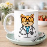 TKÇ Doktor Kedi Tasarımlı Porselen Kupa Model 174 – Sevimli Veteriner / Doktor Kedi Kahve Kupası � - Beyaz