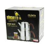 Tkç Filinta Mini Boy Çelik Çaydanlık Seti Çift Kapaklı Renkli Bakalit Kulp Üst Demlik