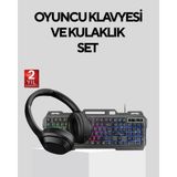 TKÇ Gaming Set Işıklı Klavye Mouse + Bluetooth 5.2 Kulaklık Oyuncu Paketi - Çok Renkli