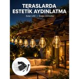 TKÇ Güneş Enerjili LED Ampul Zincir Işık Sıcak Beyaz Dekoratif Bahçe Aydınlatması - Altın