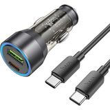 TKÇ Hoco NZ12A Action PD43W USB + Type-C Araç Çakmaklık Hızlı Şarj Aleti + Type-C To Type-C Kablo- - Siyah