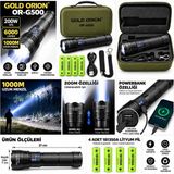 TKÇ OR-G500 200W 6000 Lümen Uzun Menzilli Zoomlu LED Şarjlı El Feneri Ab