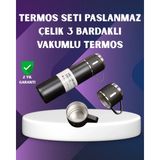 TKÇ Paslanmaz Termos ve Ikili Bardak Seti | 6-12 Saat Sıcak/soğuk Tutma - Renkli