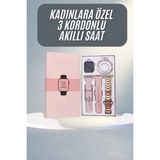 TKÇ Şık Rose Renkli Akıllı Saat 3 Kordonlu Bayanlar Için