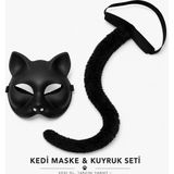 TKÇ Siyah Kedi Maskesi ve Peluş Kuyruk Kostüm Seti 70 cm