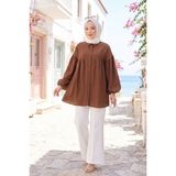 TKM Balon Kol Büzgülü Tunik Kahve - 40
