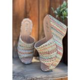 Tlay Kilim Desenli Dolgu Topuk Terlik - Renkli
