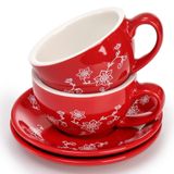 Tlence 2'li Paket Kahve Fincanı ve Tabağı, 10 oz Seramik Çiçek Motifli Latte Kupa Tabağı Seti, Vintage Sanat Çay Bardakları Cappuccino Espresso Kahve Dükkanı Barista için, Bulaşık Makinesi ve