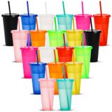 Tlence Kapaklı ve Pipetli 20 Parça Parıltılı Bardak, 24 oz Yeniden Kullanılabilir Plastik Buzlu Kahve Fincanı, Şeffaf Soğuk Su Şişesi Seyahat Kupaları Smoothie Suları için Dökme, Partiler Doğum