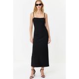 TLG TLG GİYİM Siyah Çizgili Askılı Bodycone/Vücudu Saran Örme Maxi Kalem Elbise