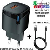 Tmax Ultra KaliTeli Oc-3.0 18W Hizli Şarj Adaptörü(Akilli ÇiP/Led Işik/1M Type-C Kablo)