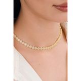 Tmt Silver Gümüş Altın Gold Kaplama Beyaz Zirkon Taşlı Pırlanta Modeli Su Yolu Choker Tasma Kolye