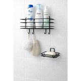 TncPatiShop Yapışkanlı Banyo Seti, Metal Banyo Askısı, Siyah Sabunluk Organizer Düzenleyici