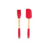 Tnt-8695835414928-Soft 24006Ahset2k-Bambu Saplı Kırmızı Silikon Spatula Ve Fırça Seti