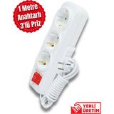 Tntech 1 Metre 3'lü Anahtarlı Grup Priz 9234 - Beyaz