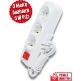 Tntech 3 Metre 3'lü Anahtarlı Topraklı Grup Priz 9236 - Beyaz