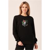 To Cosmos Basic Sweatshirt Boynuz Baskılı Unisex(Erkek-Kadın)) Siyah, L