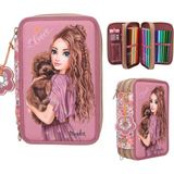 To Model Top Model 3 Katlı Kalem Kutusu Pembe Çiçek Desenli Polyester Malzeme ile Dayanıklı Tasarım