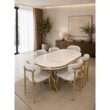 Toce Home Gold Serisi Beyaz Mermer Desenli Mdf Masa ve 6 Sandalyeli Yemek Masası Takımı - Bej