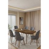 Toce Home Kent Serisi 80x130 Açılabilir Masa Yemek Odası Takımı Mutfak Takımı 6 Adet Sandalye Gri