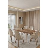 Toce Home Kuf Serisi 80x130 Açılabilir Masa Yemek Odası Takımı, Mutfak Takımı 6 Adet Sandalye Bej