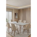 TOCE HOME Leva 80X130 Açılabilir Beyaz Masa Yemek Odası Takımı Mutfak Takımı 6 Adet Sandalye