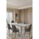 Toce Leva 80X130 Açılabilir Beyaz Masa Yemek Odası Takımı Mutfak Takımı 6 Adet Sandalye - Natürel - Beyaz - 6 Sandalye