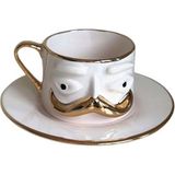 Todandco Hulusi Bey Gold Mustache Seramik Çay Fincanı - Krem