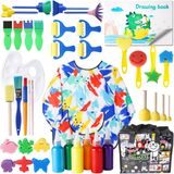 Toddler Boyama Seti Yıkanabilir Boya Önlük Fırçaları Çocuklar için Toksik Olmayan Tempera Parmak Boyaları, Fırçalar, Boya Kağıdı, Sünger, Palet, Küçük Çocuklar için Önlük Malzemeleri Erken Öğrenme