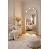 Todek Home Ayaklı Boy Aynası 70X180 cm - Gold Metal Kasa Ledli Işıklı Kemer Model Dekoratif Ayna - Altın - 70 x 180