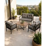 Todek Home Liva Bahçe Balkon Oturma Grubu - 2+1+1 Takım + Sehpa - Siyah Metal Iskelet - Açık Gri