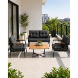 Todek Home Liva Bahçe Balkon Oturma Grubu - 2+1+1 Takım + Sehpa - Siyah Metal Iskelet - Antrasit