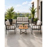 Todek Home Liva Bahçe Balkon Oturma Grubu - 2+1+1 Takım + Sehpa - Siyah Metal Iskelet - Cappuccino