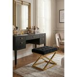 Todek Home Nexus Babyface Kapitoneli Puf - Gold Metal x Ayaklı Modern Bench (50X40 Cm) - 50 x 40 cm - Siyah