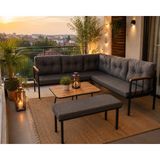 Todek Home Riva Metal Bahçe Balkon Köşe Takımı Siyah Boyalı Iskelet Keten Kumaş Süngerli 180X120 cm - Antrasit