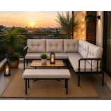 Todek Home Riva Metal Bahçe Balkon Köşe Takımı Siyah Boyalı Iskelet Keten Kumaş Süngerli 180X120 cm - Cappuccino