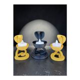 Todekora Kobra Yılan Tealight Mumluk Seti 3'lü Gold Mat Siyah-Modern Dekor