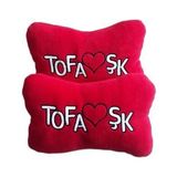 TofaşK Kırmızı Polar Ortopedik Araç Seyahat Nakışlı Boyun Yastığı / 2'li